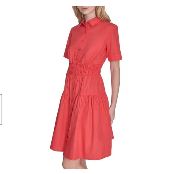 Vince Camuto Woven Collared Short Sleeve Button Front Shirt Dress - Picture 3 of 4